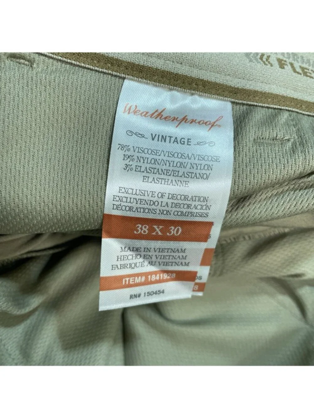 NWT Weatherproof Vintage Men's 38X30 Tan Tech Pants Active Stretch  i2339